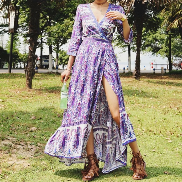 NEW Wild Magnolia Wrap Floral Boho Gown Dress - Picture 3 of 5